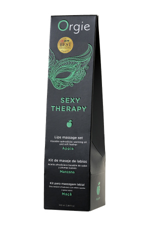 Комплект для сладких игр  Orgie Lips Massage со вкусом яблока (сладкое массажное масло, перо и путеводитель), 100 мл