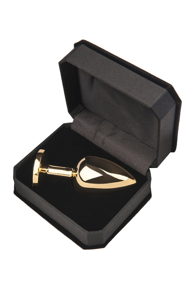 Анальная втулка TOYFA Metall,  металл, золотая,  с черным кристаллом, 10 см, Ø 4 см