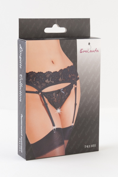 Комплект: пояс для чулок и трусики кружевные, черные (42-44)