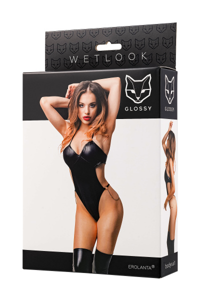 Боди Glossy Reina из материала Wetlook, черное, M